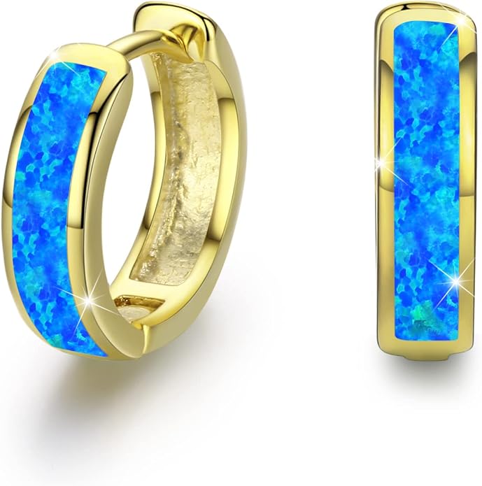 CUOKA MIRACLE 925 Sterling Silver Opal Hoop Earrings for Women - Opal Hinged Huggie Hoops, Hypoallergenic Small Hoop Earrings for Sensitive Ears, Dainty Everyday Jewelry Birthday Christmas Gift