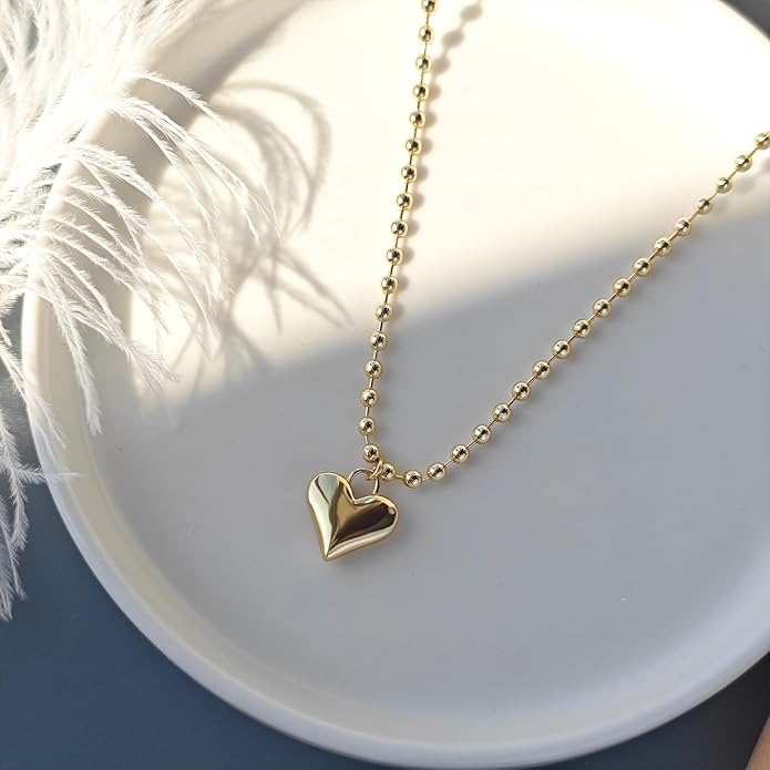 Airmb Heart Necklace for Women Gold/Silver Plated Trendy Heart Choker Lover Pendant Hypoallergenic Fashion Gold/Silver Necklace for Women Love Jewelry Gift for Women Girlfriend