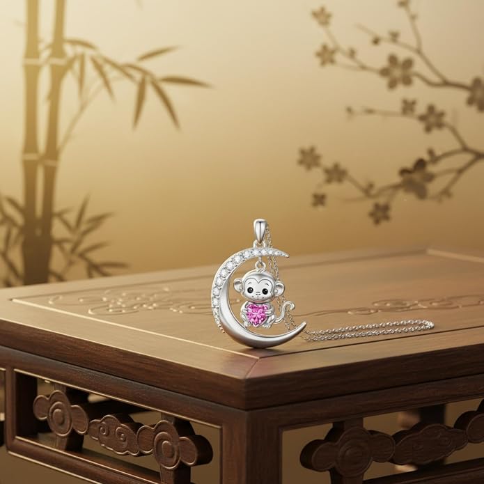 PROESS Animal Birthstone Necklace 925 Sterling Silver Otter/Axolotl/Hippo/Elephant/Dachshund/Monkey/Red Panda Pendant Necklace Animal Birthstone Jewelry Gifts for Women