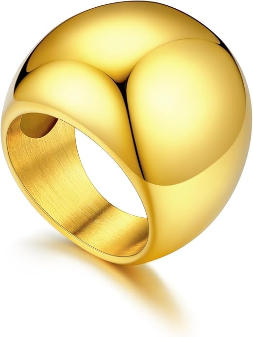 U7 Chunky Gold Dome Rings for Women, Stainless Steel/18KGold Plated/Black Statement Ring Non Tarnish Women Rings, Size 7-12