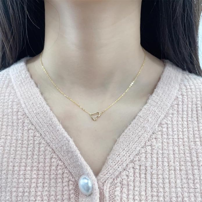 NewZenro Cute Open Heart 925 Sterling Silver Choker Necklace for Women Minimalist 14k Gold/Silver Plated Tiny Hollow Heart Love Necklaces Adjustabel Chain Fashion Jewelry Gifts 17.7"