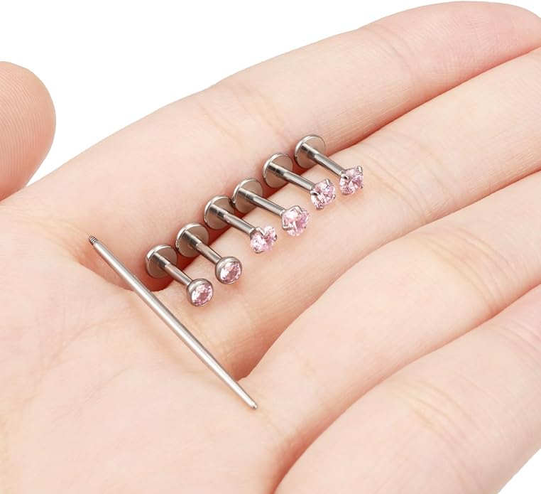 20G 18G 16G F316 Titanium Flat Back Nose Rings Studs Hypoallergenic Screw on Tragus Helix Cartilage Earrings Stud Piercing Jewerly for Women Men Bars 6mm