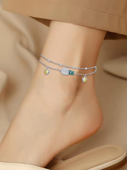 Ankle Bracelets for Women, 925 Sterling Silver Infinity/Heart/Pineapple/Butterfly/Turtle/Evil Eye/Sand Dollar Anklets Waterproof, Christmas Birthday Bracelet Anklets Jewelry Gift Adjustable