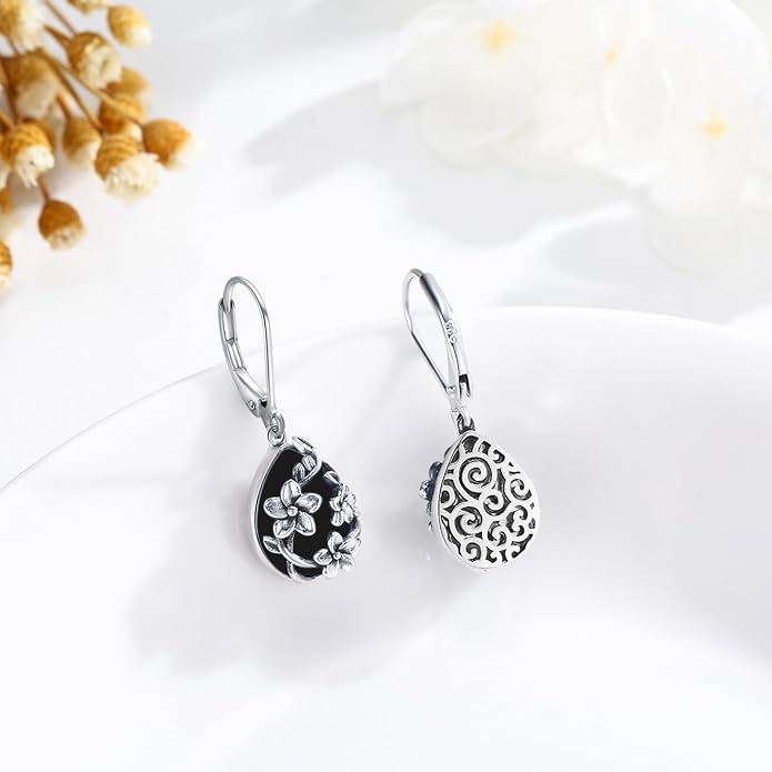 Flower Earrings 925 Sterling Silver Flower Teardrop Leverback Dangle Earrings Jewelry Gifts for Women Girls