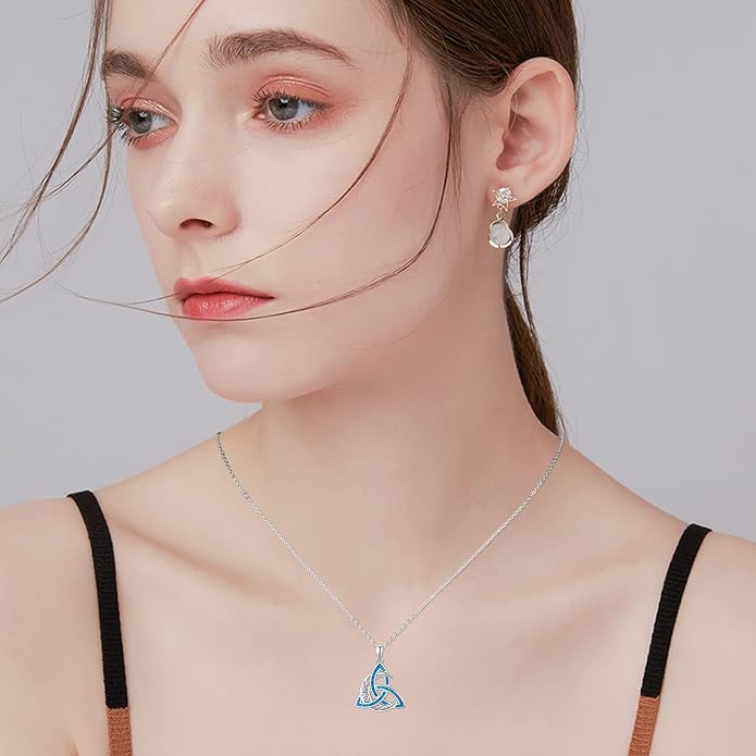 CHENGHONG Celtic Moon Necklace for Women 925 Sterling Silver Celtic Knot Moonstone Pendant Necklace Crescent Irish Necklaces Celtics Jewelry Gift for Women Men