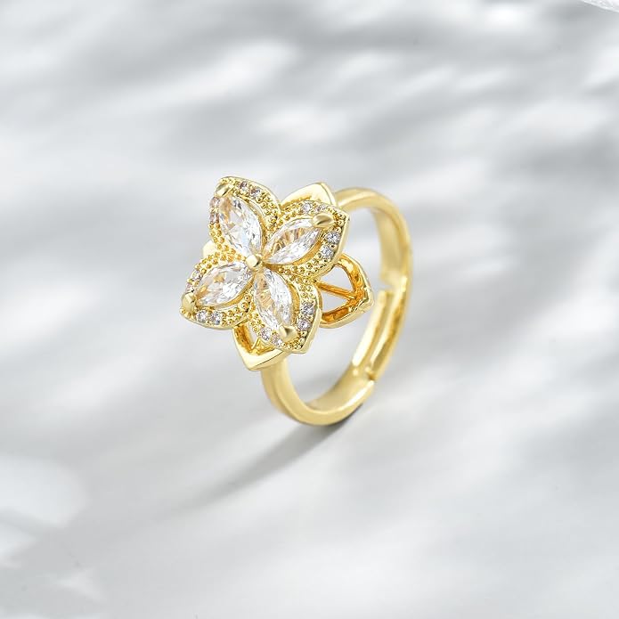 NONAMOIS Gold Rings for Women Evil Eye Flower Open Anti Anxiety Spinner Ring Adjustable Fidget Rings Jewelry Christmas Gifts