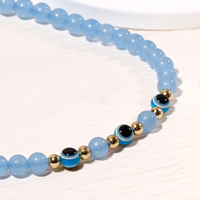 Evil Eye Ankle Bracelets for Women Beads Anklets Beach Accessiory Gemstone Healing Crystal Adjustable