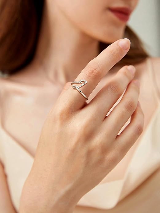 SILVERCUTE S925 Initial Rings, Adjustable Size 6-12 Statement Alphabet Letter A-Z Jewelry Personalized Twisted Initials Rings Sterling Silver Stacking Ring for Women