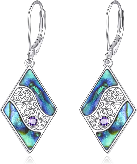 Abalone Shell Dangle Drop Earrings for Women 925 Sterling Silver Filigree Bohemian Earrings Jewelry Gift