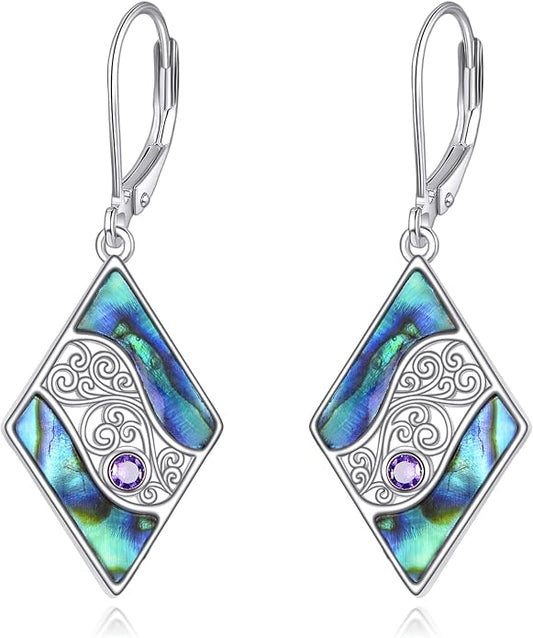 Abalone Shell Dangle Drop Earrings for Women 925 Sterling Silver Filigree Bohemian Earrings Jewelry Gift
