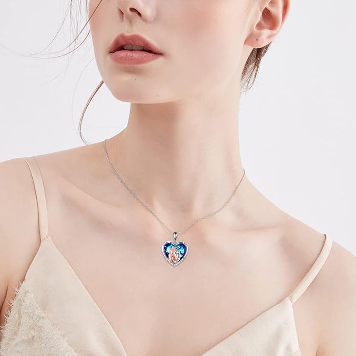 YFN Horse Pendant Necklace Jewelry 925 Sterling Silver Women Embrace Horse Gift For Women