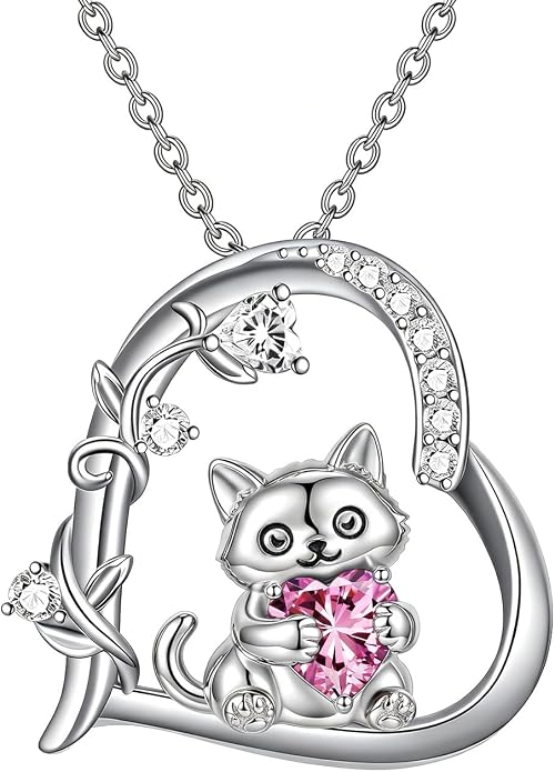 PELOVNY Teddy Bear Necklace for Women 925 Sterling Silver Bear/Highland Cow/Fox/Cat/Axolotl Birthstone Necklace Christmas Birthday Jewelry Gifts for Mom Daughter Wife Sister