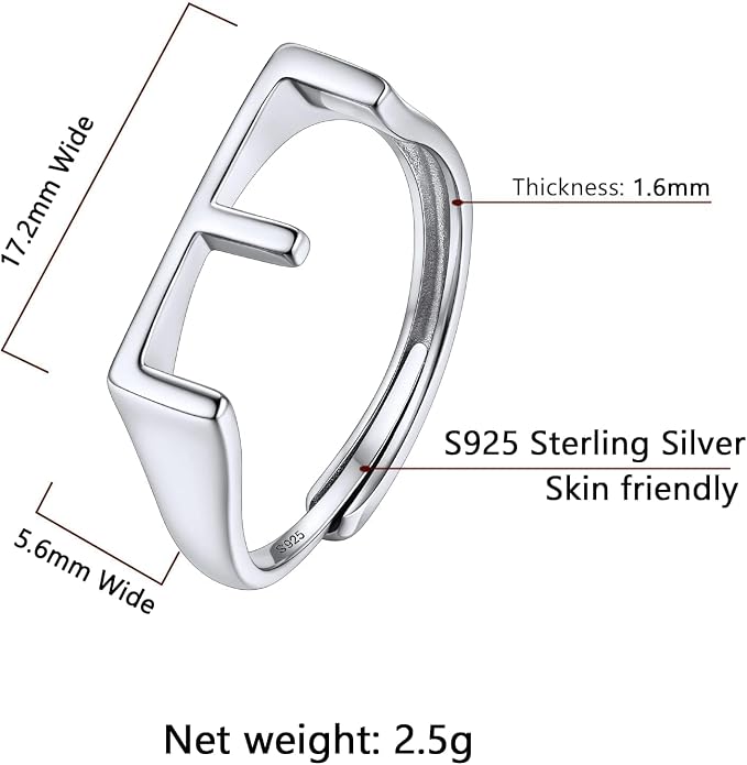 SILVERCUTE 925 Sterling Silver Initial Rings for Women,Adjustable Capital Letter Ring Hypoallergenic,Minimalist 925 Silver Rings for Mother Daughter