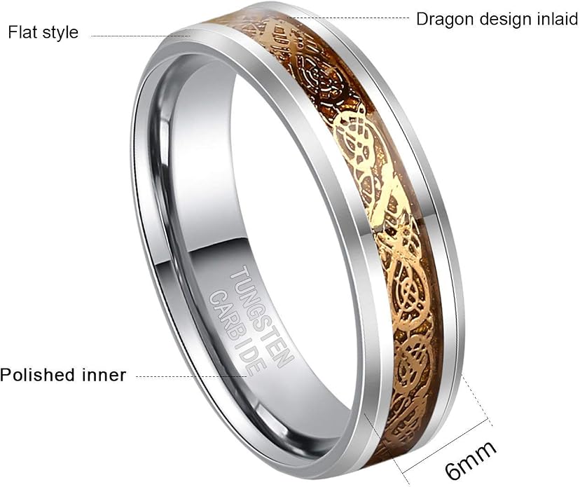 Frank S.Burton 6mm 8mm Celtic Tungsten Rings for Men Women Dragon Design Tungsten Carbide Wedding Band Comfort Fit Size 4-13