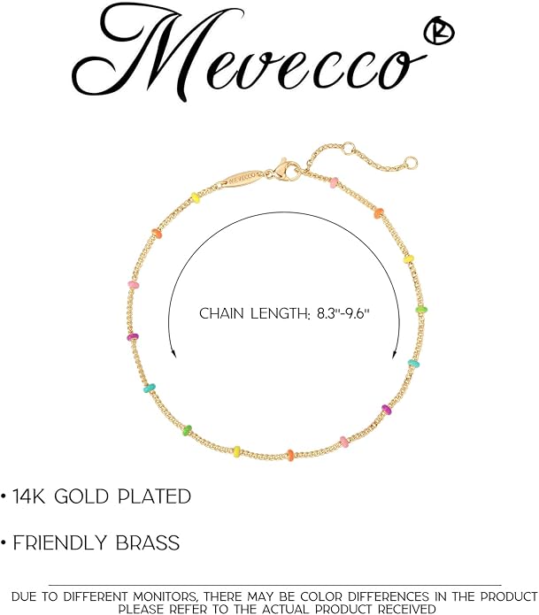 MEVECCO Anklet for Women Gold Chain 14K Gold Plated Dainty Boho Beach Summer Simple Foot Jewelry Ankle Bracelet