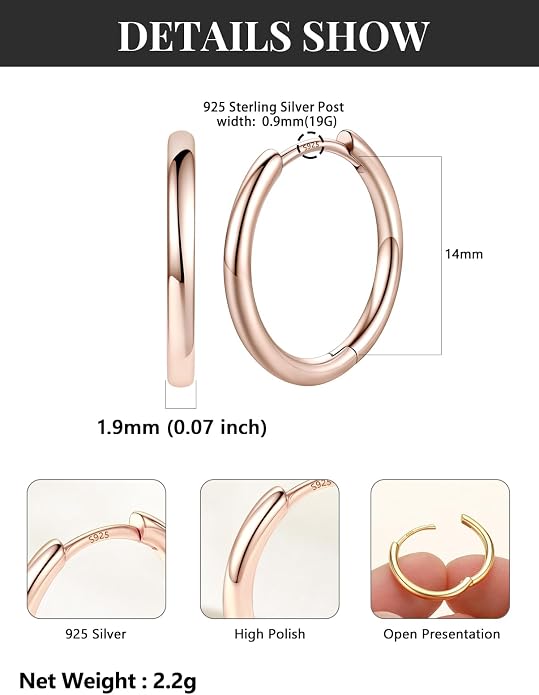 Silvora 14K Gold Plated Huggie Hoop Earrings for Women, Small Sterling Silver Hoops, Hypoallergenic Cartilage Earrings for Sensitive Ears 8/10/12/14/16/18/20MM