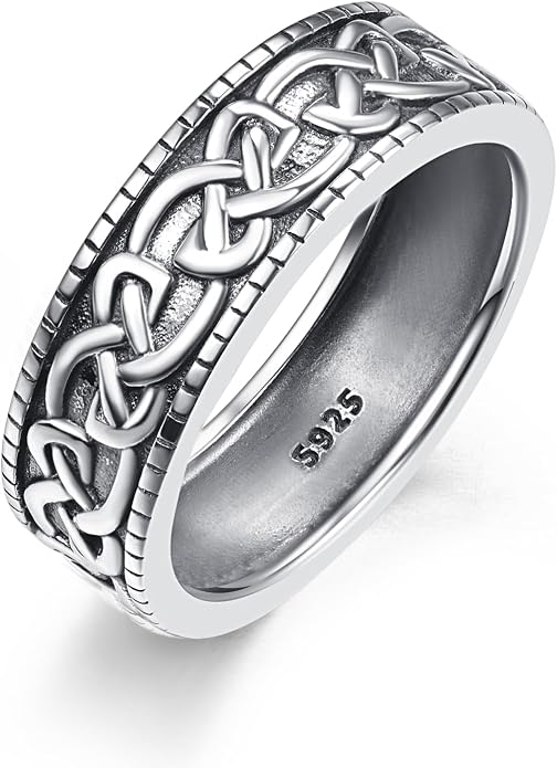 ADMETUS 925 Sterling Silver Celtic Knot Ring Wedding Band Rings for Men Celtic Jewelry Gifts for Men Rings Size 5-15