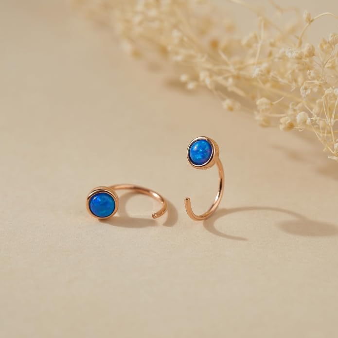 CHIC & ARTSY 925 Sterling Silver Half Hoop Earrings for Women, Dainty Huggie Hoops with Synthetic Opal, Moonstone, CZ & Gemstones, Lightweight Comfort Fit Everyday Elegant Jewelry