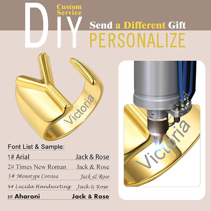 KeyStyle Bold Initial Letter Rings Adjustable, GoldChic Jewelry Women Gold Statement Ring Personalized Engraved Women’s Open Signet Ring for Party (Gold, White Gold, Black)