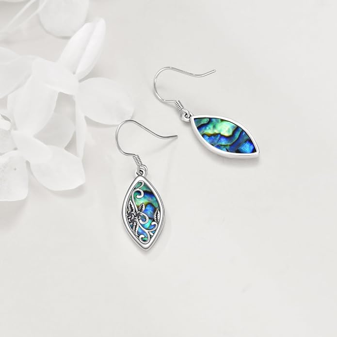 Abalone Shell Dangle Drop Earrings for Women 925 Sterling Silver Filigree Bohemian Earrings Jewelry Gift