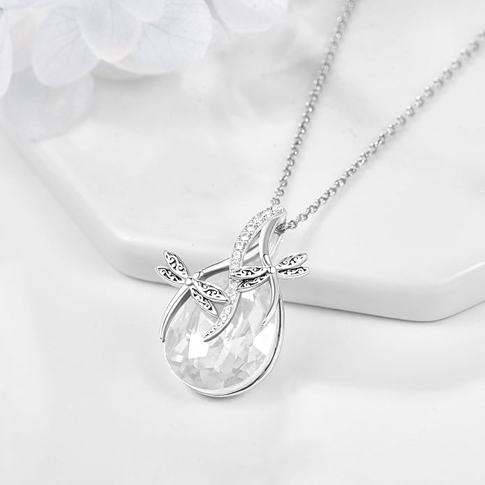 PRAYMOS S925 Sterling Silver Birthstone Necklaces for Women Dainty CZ Necklace Dragonfly Pendant Minimalist Jewelry Gift