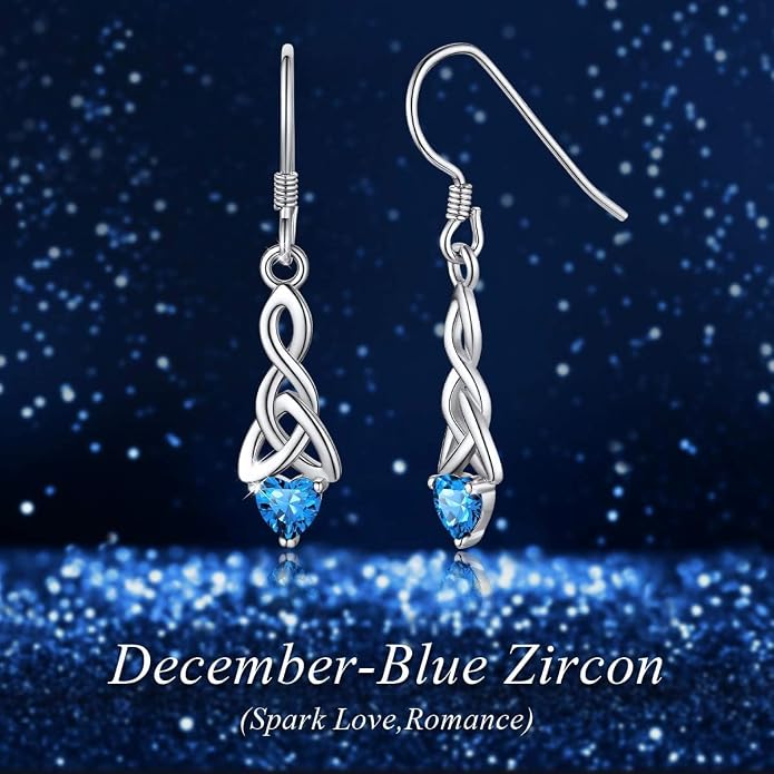 ChicSilver Sparkling Heart Birthstone 925 Sterling Silver Celtic Knot Dangle Hook Earrings (with Gift Box)