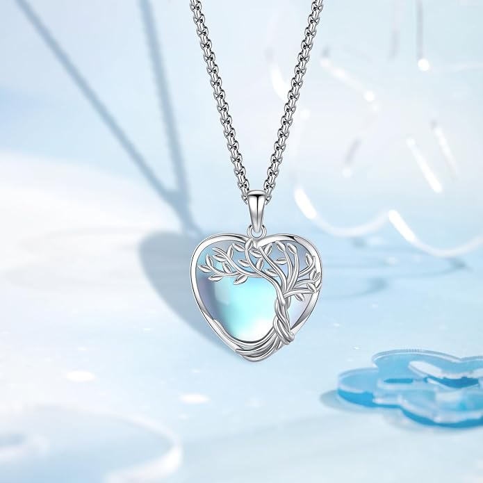 Aniu Tree of Life Necklace for Women, 925 Sterling Silver Mother of Pearl Family Palm Tree Charm Pendant Jewelry for Birthday Christmas Gift
