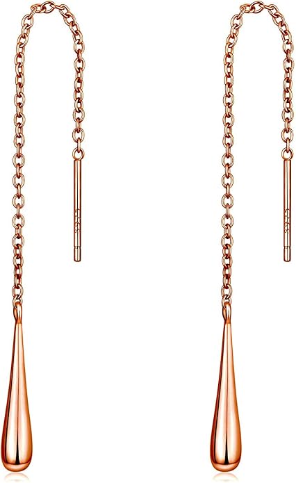 Savlano Teardrop 925 Sterling Silver 18k Gold Plated Long Chain Threader Dangle Drop Earrings For Women and Teens Comes In White Gold, Yellow Gold, & Rose Gold Colors Comes With Savlano Gift Box