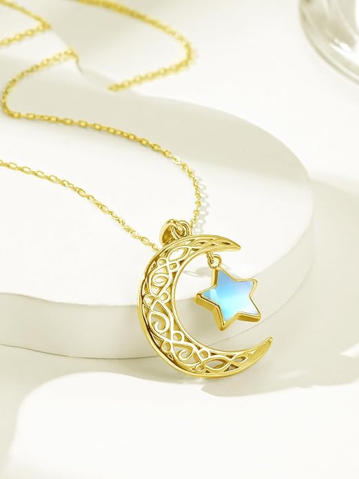 Dreamboat Sterling Silver Moon and Star Necklace Silver Crescent Moon Necklaces for Women Star Pendant Celestial Jewelry Gifts