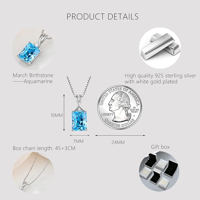 Fahonie 925 Sterling Silver Birthstone Necklace Jewelry Gift for Women Sister Wife Girlfriend Her