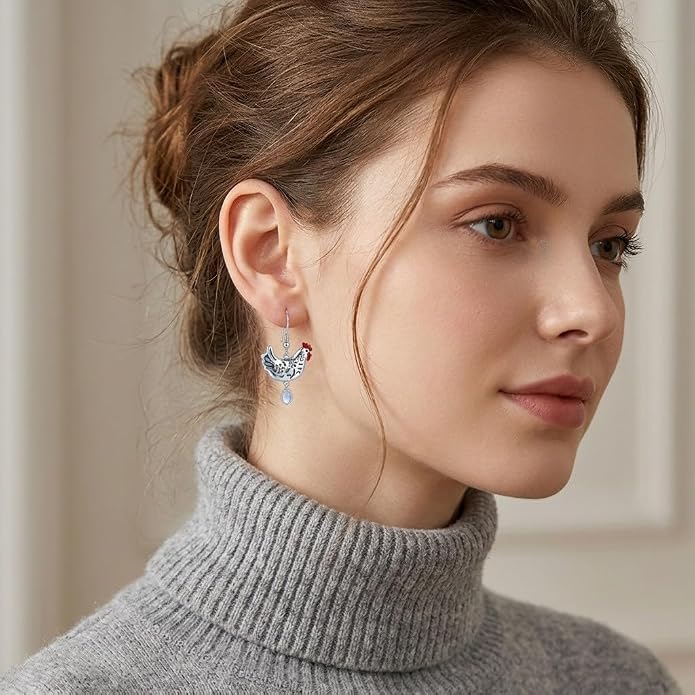 Silver Earrings Women Dangle Filigree/Abalone Shell/Turquoise Cowgirl Earrings Cat/Hummingbird/Chicken/Celtic Knot/Butterfly Jewelry Birthday Gifts for Women