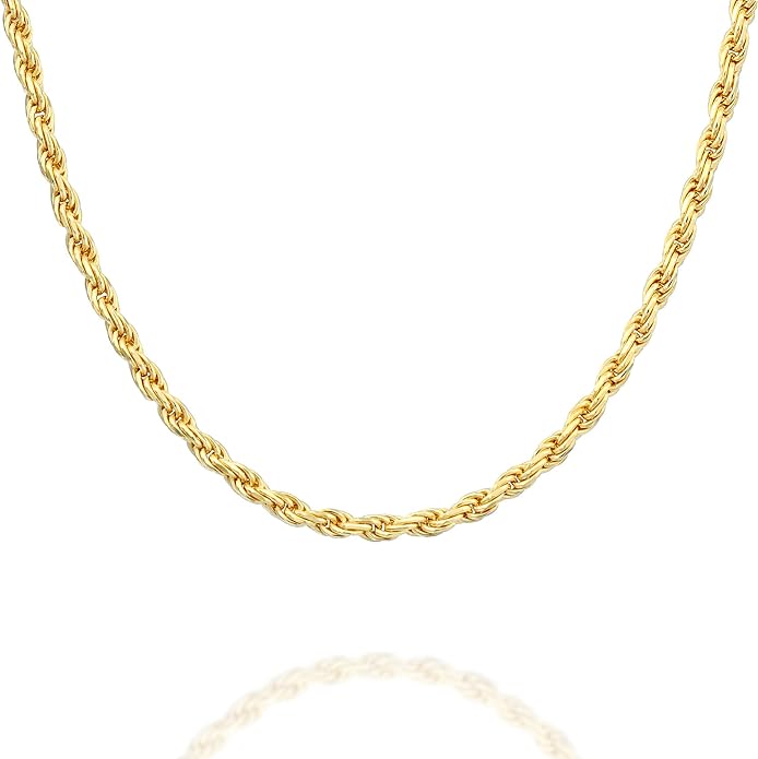 PAVOI 22K Gold Plated Chain Necklace For Women | Italian Solid 925 Sterling Silver Necklace for Men | Cuban Link, Rope, Snake & Rope Diamond-Cut Herringbone | Trendy Unisex Jewelry