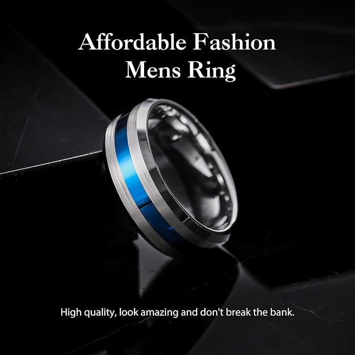 King Will Classic Tungsten Carbide Ring Brushed Two Grooved Center Hammered Design Mens Wedding Band for Men