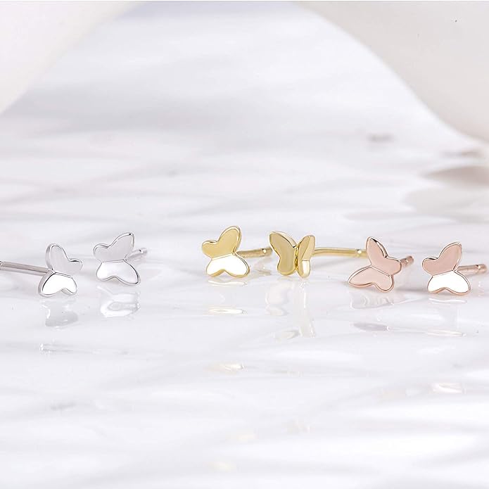 Butterfly Earrings Sterling Silver Tiny Butterfly Stud Earrings for Women Gold Minimalist Earrings Dainty Hypoallergenic Earrings for Sensitive Ears Mothers Day Gifts for Wife