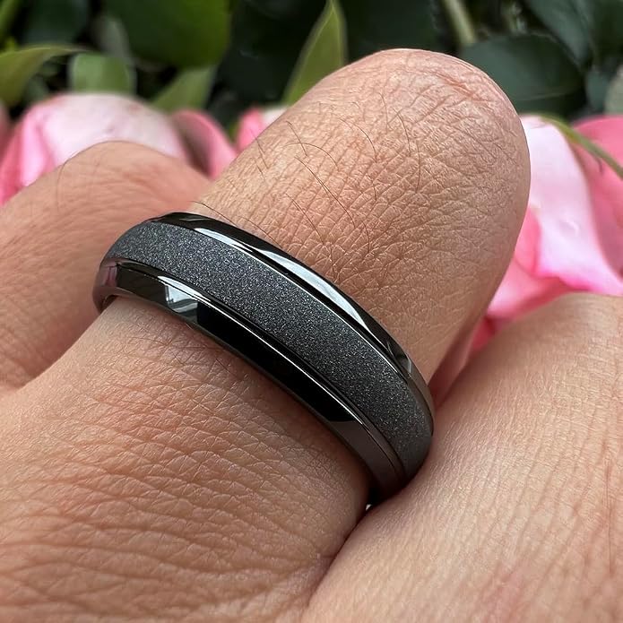 TUTISS 6mm 8mm Black/Gold/Rose Gold/White Tungsten Rings for Men Women Fashion Engagement Wedding Bands Sandblasted Finish I Love You Engraved Comfort Fit