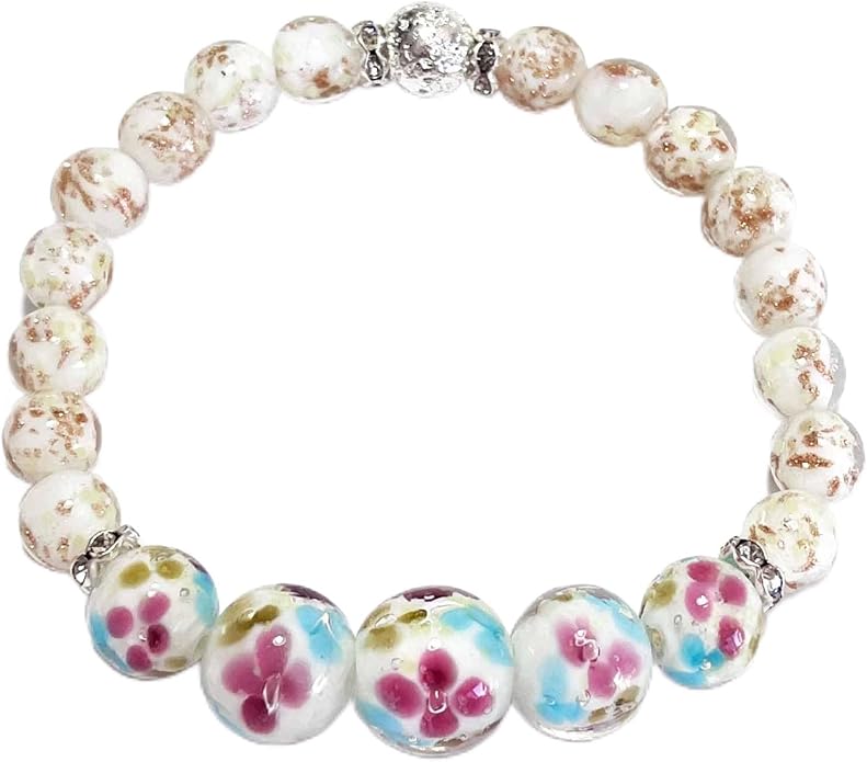 ARTSY Crafts Lily Garden Glow in the Dark Firefly Bead Bracelets Necklaces, Handmade in USA Murano Glass Jewelry, Flower Luminous Beads Mermaid Crystal Bracelet Bangle
