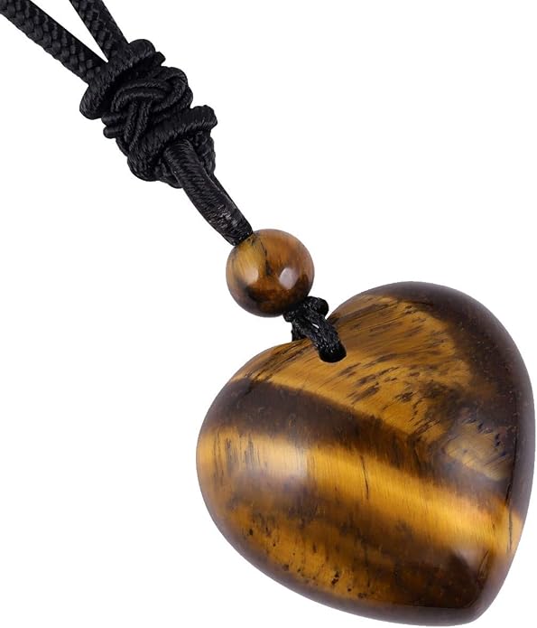 TUMBEELLUWA Carved Stone Heart Shape Necklace Chakra Quartz Pendant with Cord Amulet Healing Crystal Jewelry for Unisex