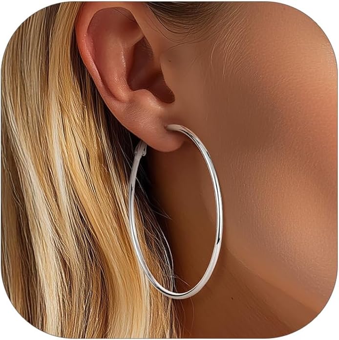 KeyStyle Gold Hoop Earrings for Women, Stainless Steel Hoops Earring Lightweight Loops, 2 mm Thick Hypoallergenic Circle Endless Thin Hoop (20/30/40/50/60/70/80/90/mm)