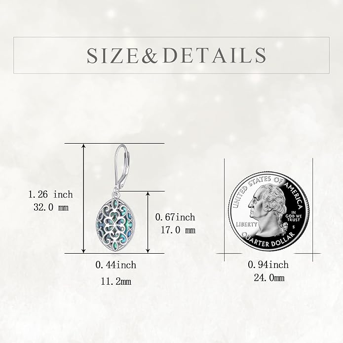 TIGER RIDER Abalone Shell 925 Sterling Silver Dangle Earrings Lightweight Filigree Dangle Drop Earrings for Women