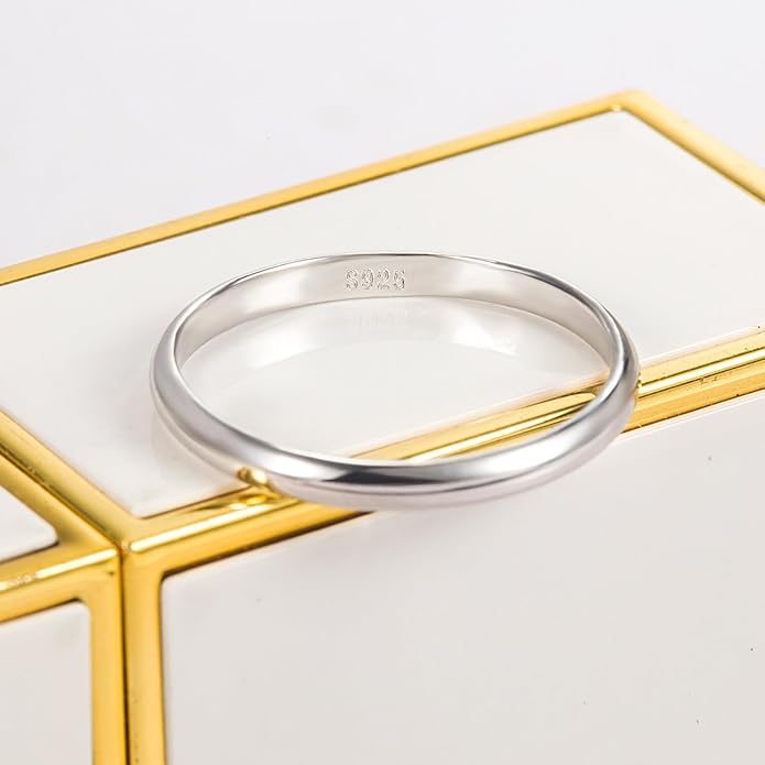 Dankadi Simple Fashion S925 Sterling Silver Ring Smooth Plain Dome Comfort Solid Silver Wedding Ring For Men & Women 3.5 mm 3-13# 24k Real Gold Plated Jewelry