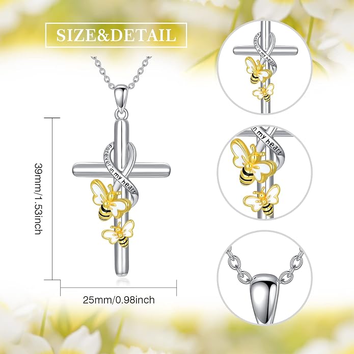 Cross Necklace for Women 925 Sterling Silver I Love You Necklace Religious Jewelry with Gift Box for Mother Daughter