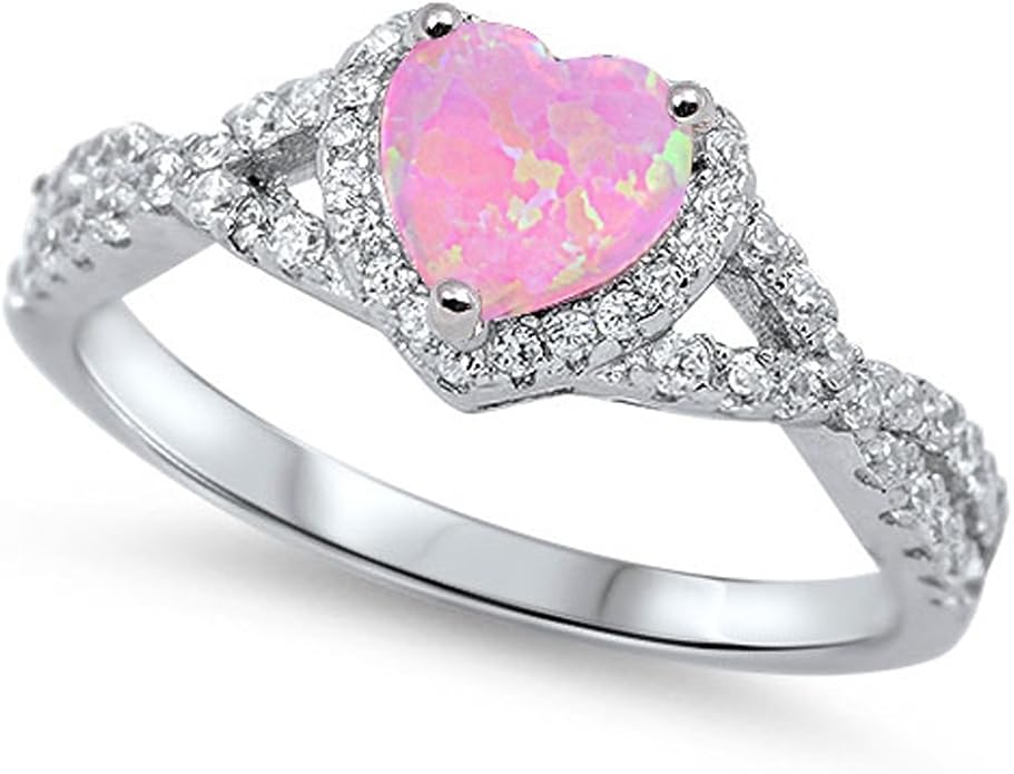 CHOOSE YOUR COLOR Sterling Silver Heart Halo Promise Ring