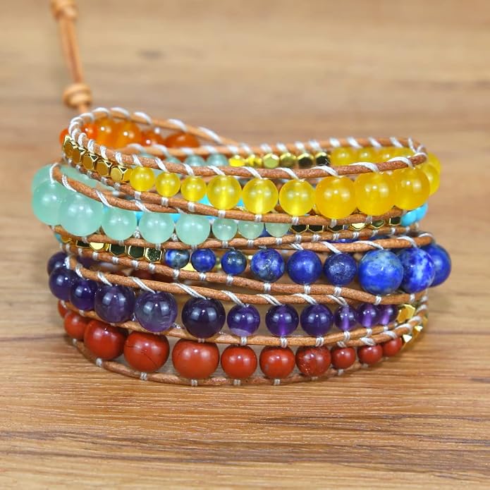 Boho Wrap Bead Bracelet for Women - Handmade Adjustable Natural Stone Beaded Bracelets Yoga Healing Bracelet Bangle Hippie Jewelry