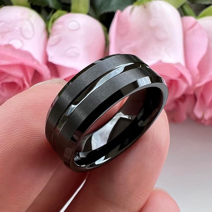 TUTISS 6mm 8mm Silver/Black/Blue/Gunmetal/Gold/Rose Gold Tungsten Rings for Men Women Fashion Engagement Wedding Bands Matte Finish Beveled Edges Comfort Fit
