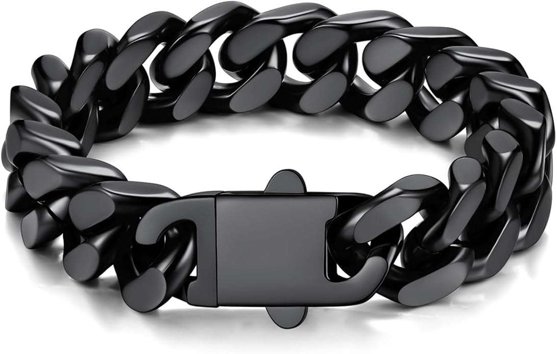 U7 Cuban Link Bracelets for Men Stainless Steel Wrist Bracelet Silver Black Gold Cuban Hand Chain Bracelet for Mens Women, 5/7/9/12mm Width, 7.5/8.3/9 Inch Length Classic Jewelry with Box Packed
