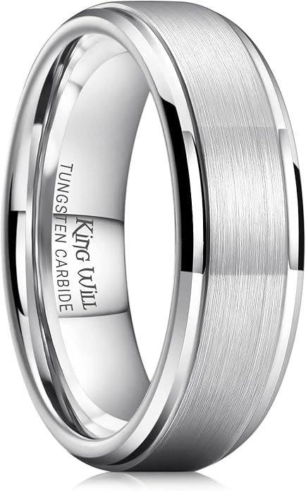 King Will Classic Tungsten Wedding Band for Men, 6/7/8/9/10mm Widths, Polished Finish Step Edge Matte Rings Comfort Fit