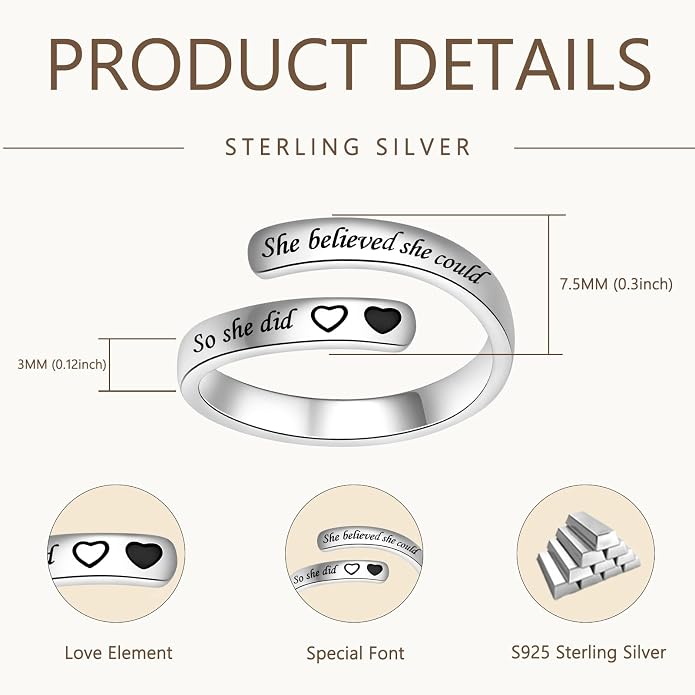 Silver Adjustable Ring Inspirational Jewelry S925 Sterling Wrap Open Ring for Women