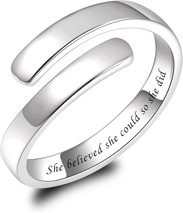 BEILIN 925 Sterling Silver Inspirational Jewelry Rings Adjustable Ring Personality Encouragement Gift for Teens Women