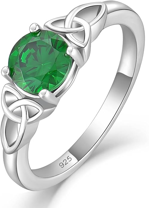 YL Celtic Knot Rings for Women 925 Sterling Silver Round Cut Birthstone Statement Ring