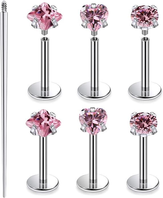 20G 18G 16G Astm F136 Titanium Internal Thread Flat Back Earrings Nose Studs Tragus Helix Conch Cartilage Lobe Earrings Medusa Labret Snake Bite Monroe Lip Ring Piercing Jewelry For Women Men